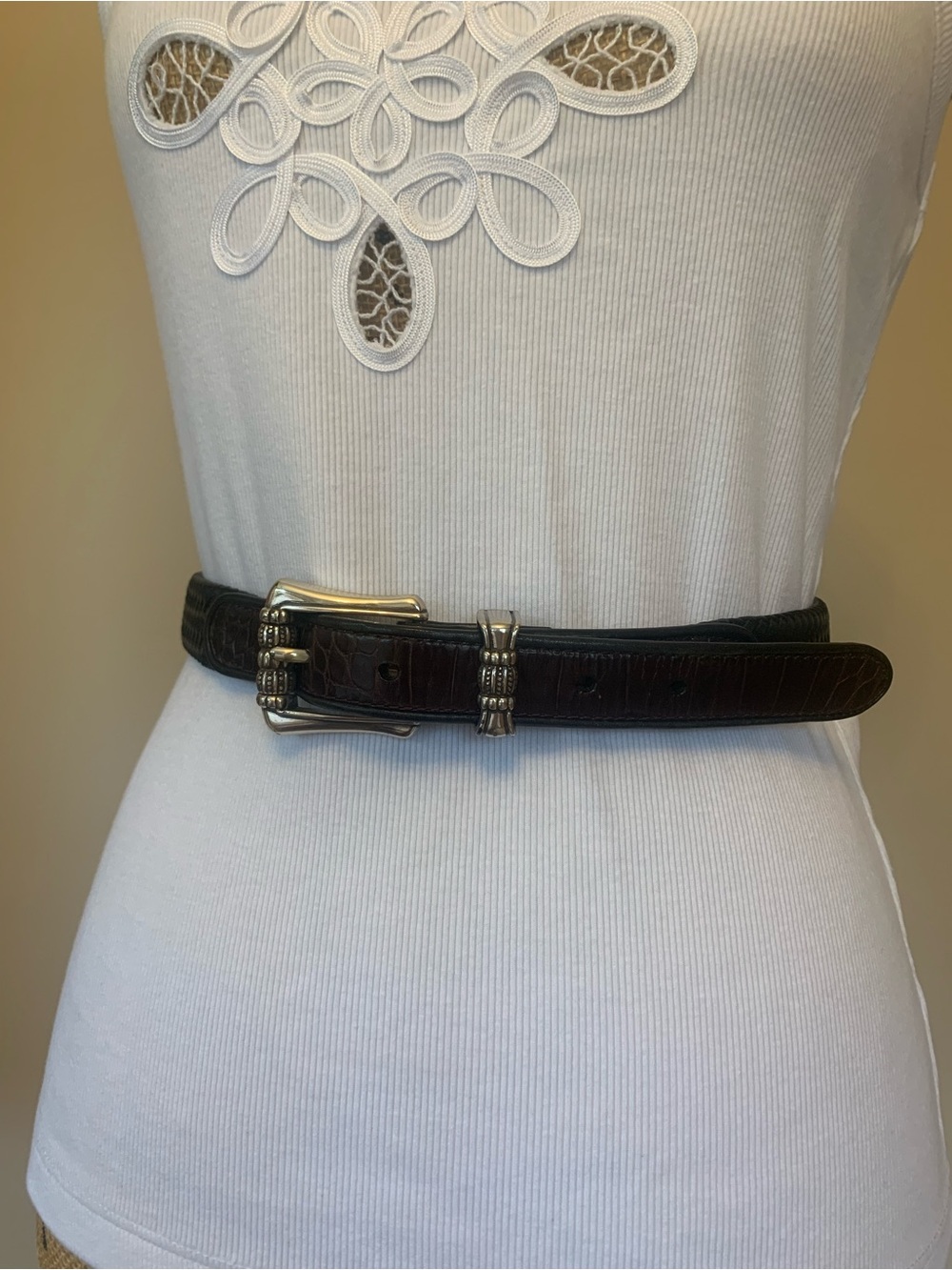 BRIGHTON ladies, Size XL (36) vintage braided leather brown  belt VGUC